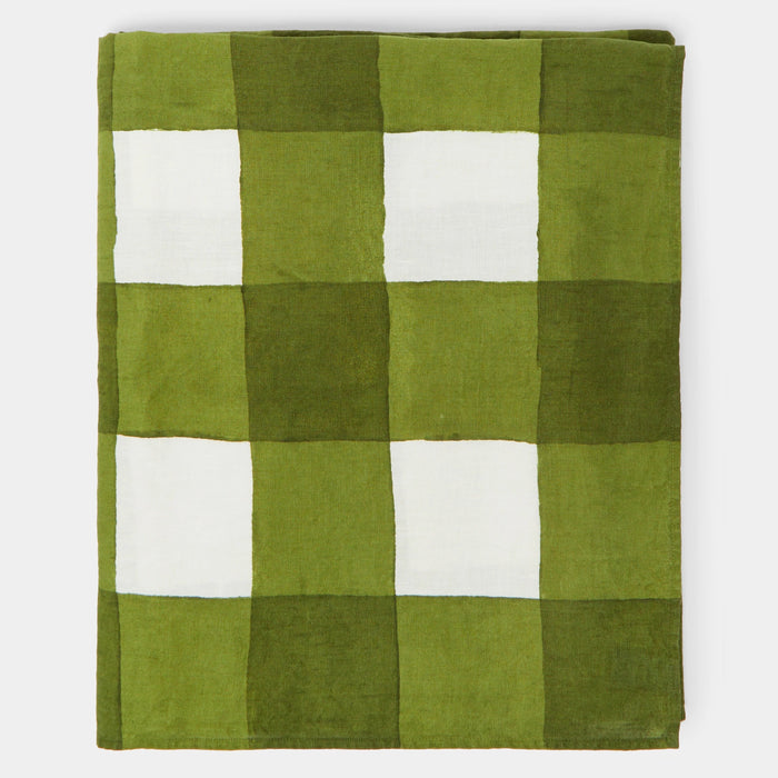 Checkered White/Green Linen Tablecloth - Round