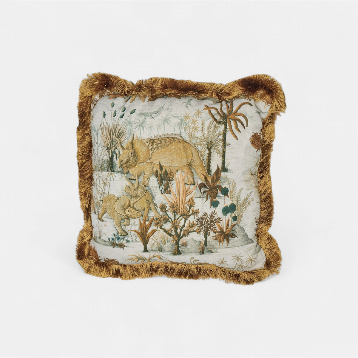 Dinosauria cushion w/ golden fringe