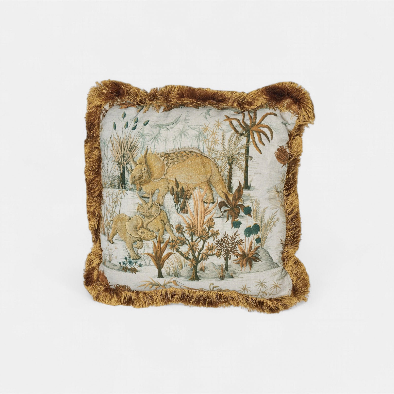 Dinosauria cushion w/ golden fringe