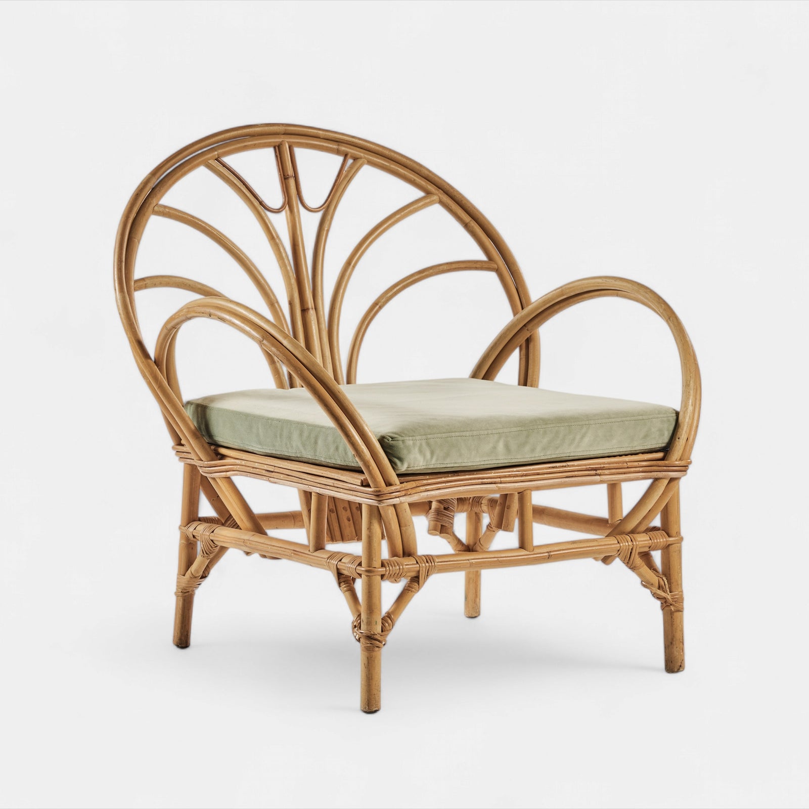 Green Velvet cushion for rattan armchair L