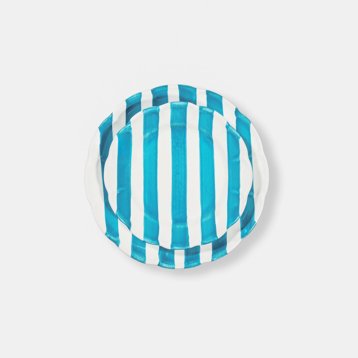 Striped Petrol Blue/white Plate - Ø 25
