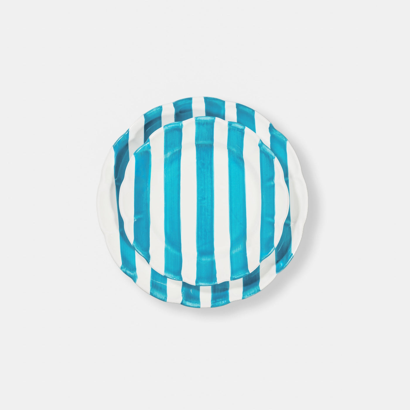 Striped Petrol Blue/white Plate - Ø 25