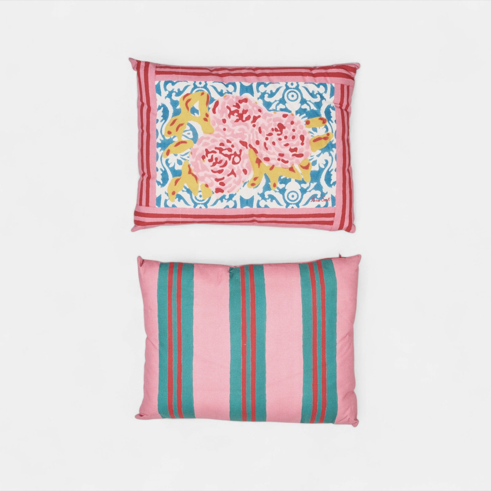Peony Stripe Cushion Turquoise