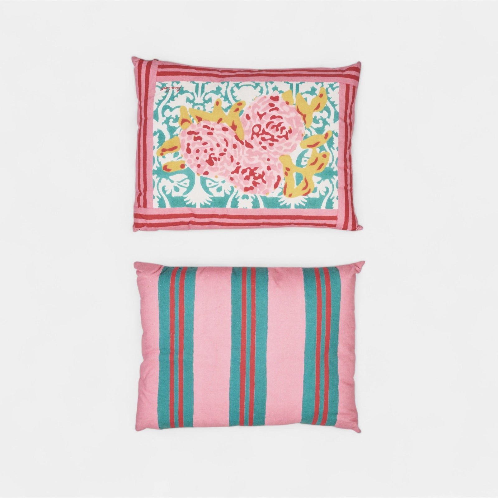 Peony Stripe Cushion Turquoise