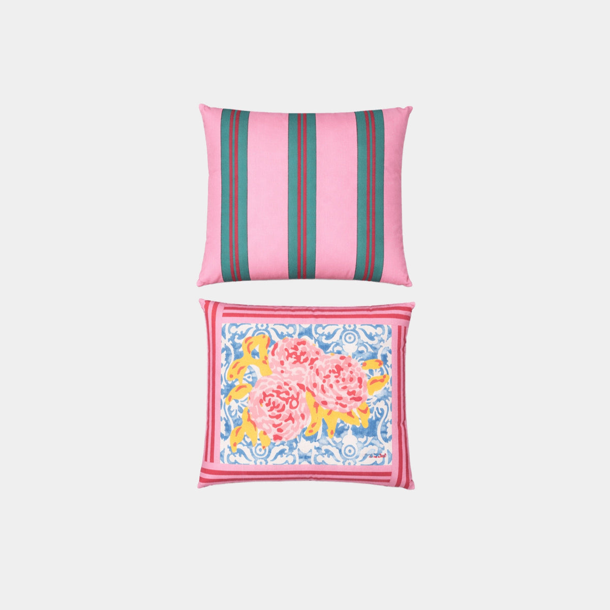 Peony Stripe Cushion Blue