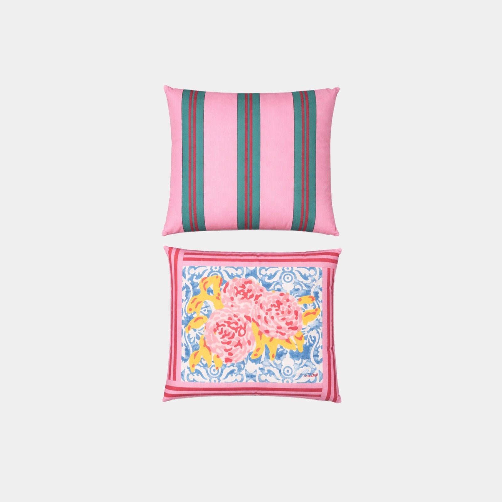 Peony Stripe Cushion Blue