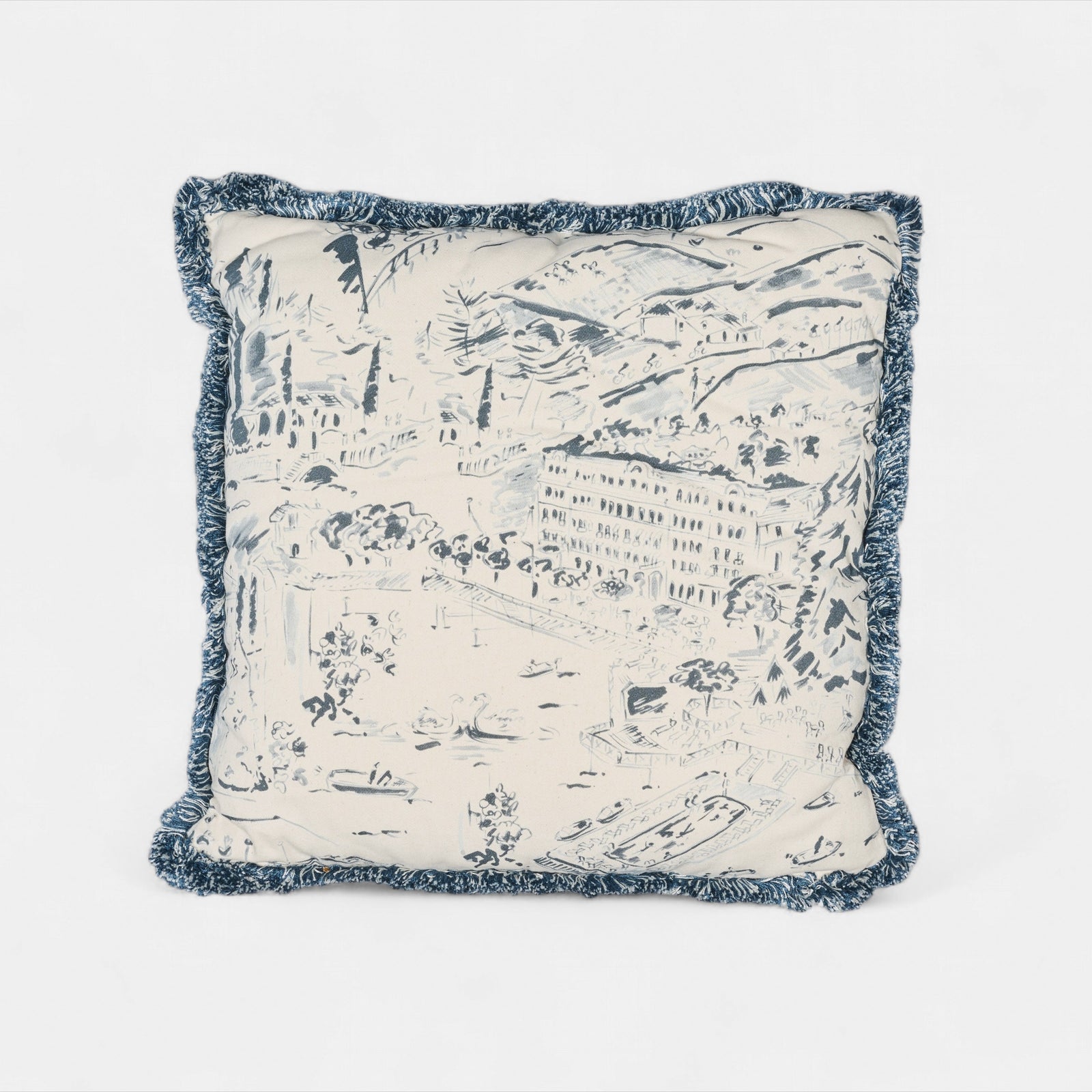 Como Blue Fringe Cushion