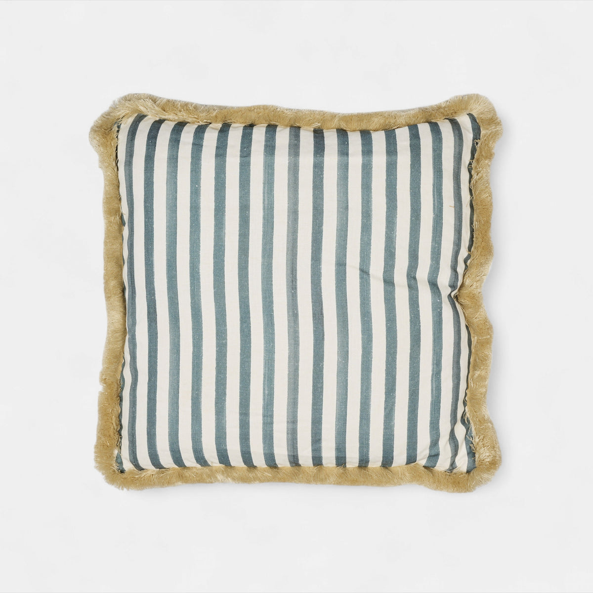 Artist brush narrow stripe cushion w/ fringe petrol L