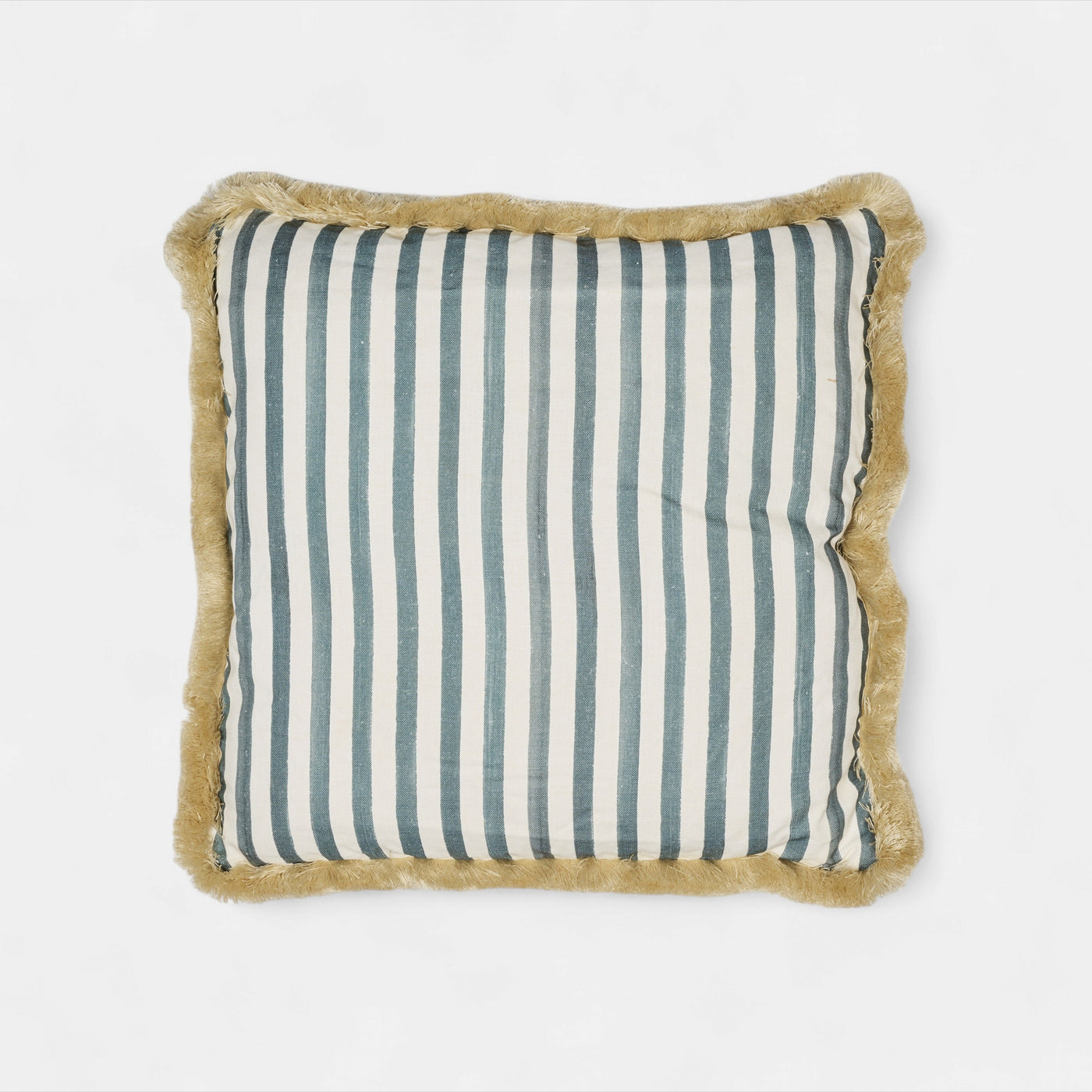 Artist brush narrow stripe cushion w/ fringe petrol L