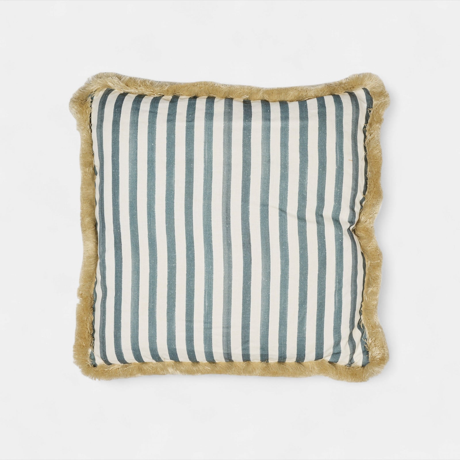 Artist brush narrow stripe cushion w/ fringe petrol L
