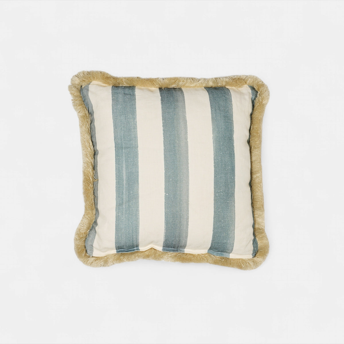 Artist brush wide stripe cushion w/fringe petrol