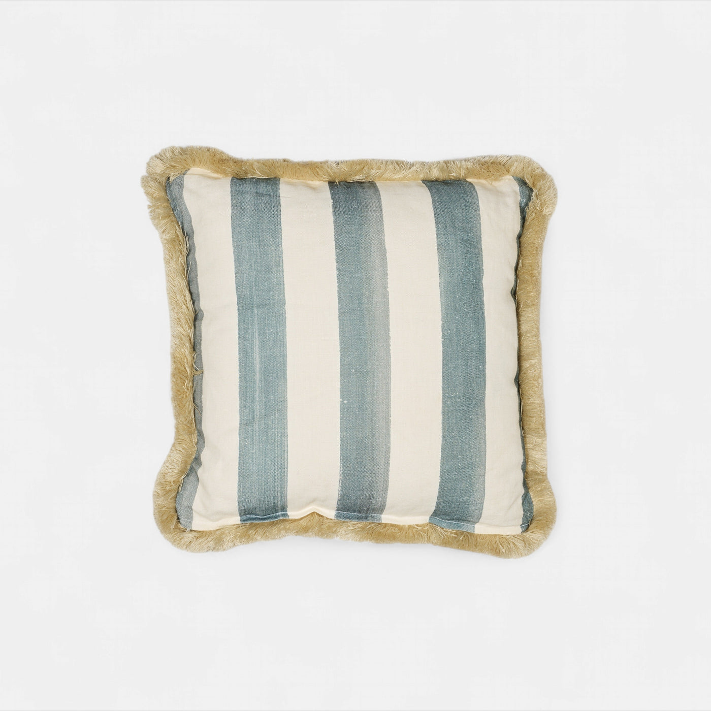 Artist brush wide stripe cushion w/fringe petrol