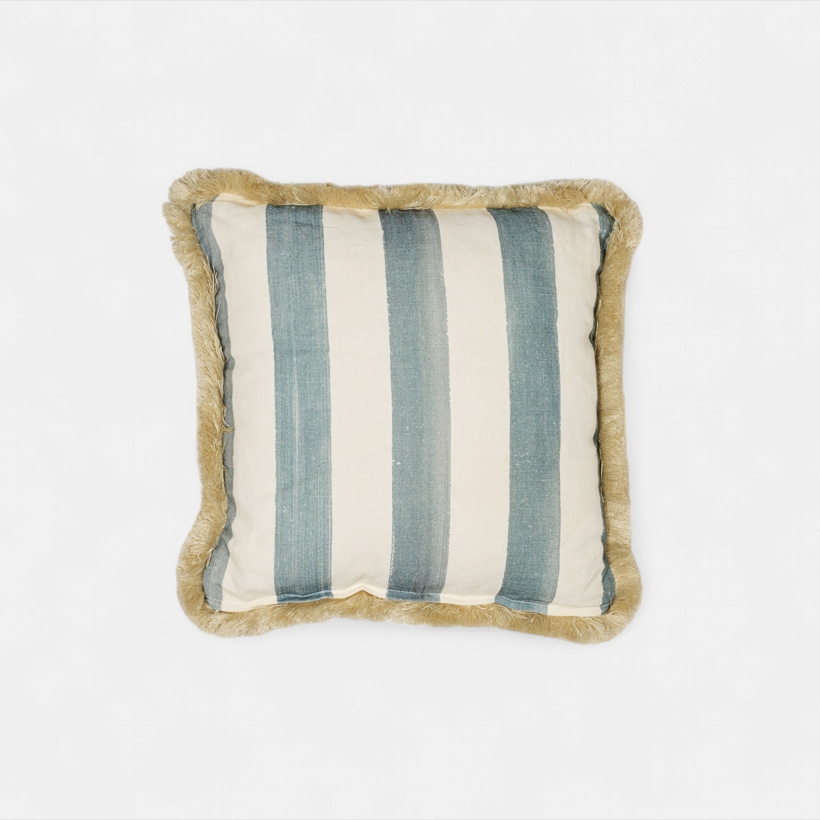 Artist brush wide stripe cushion w/fringe petrol