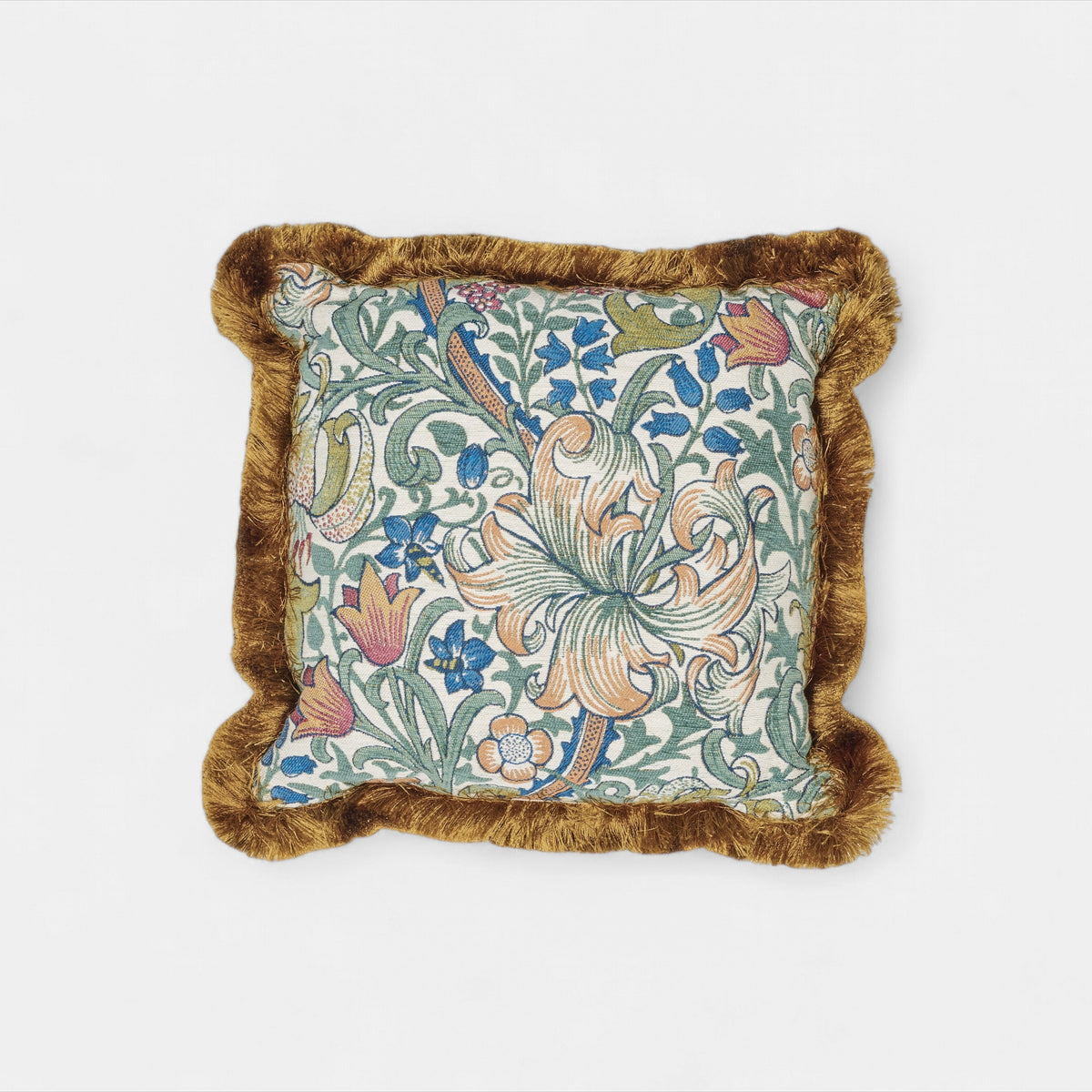 Golden Lily jacquard fringed cushion