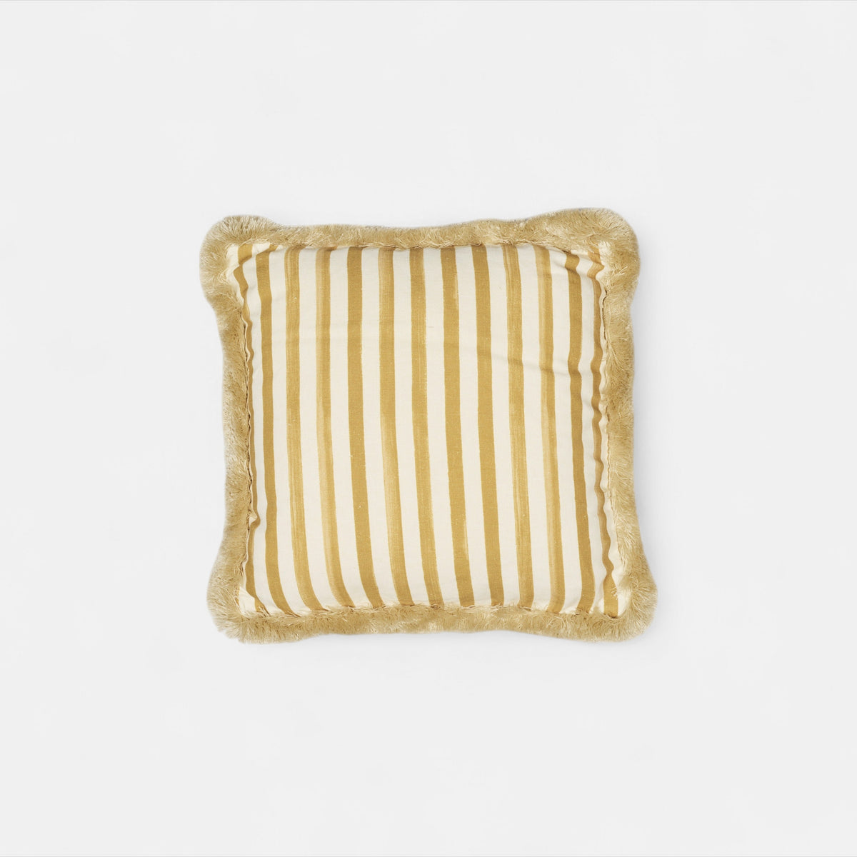 Artist brush narrow stripe cushion w/fringe yellow L