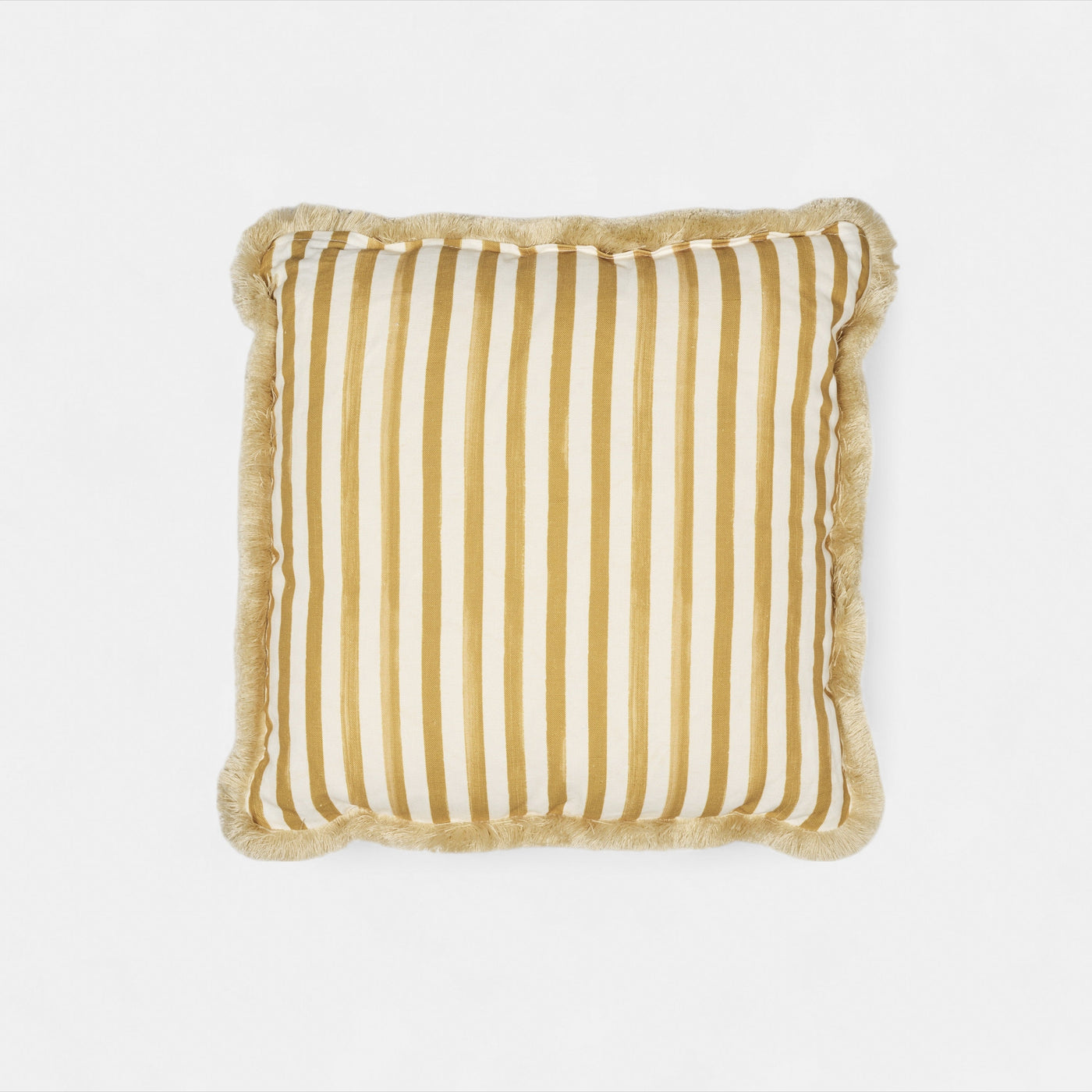 Artist brush narrow stripe cushion w/fringe yellow L
