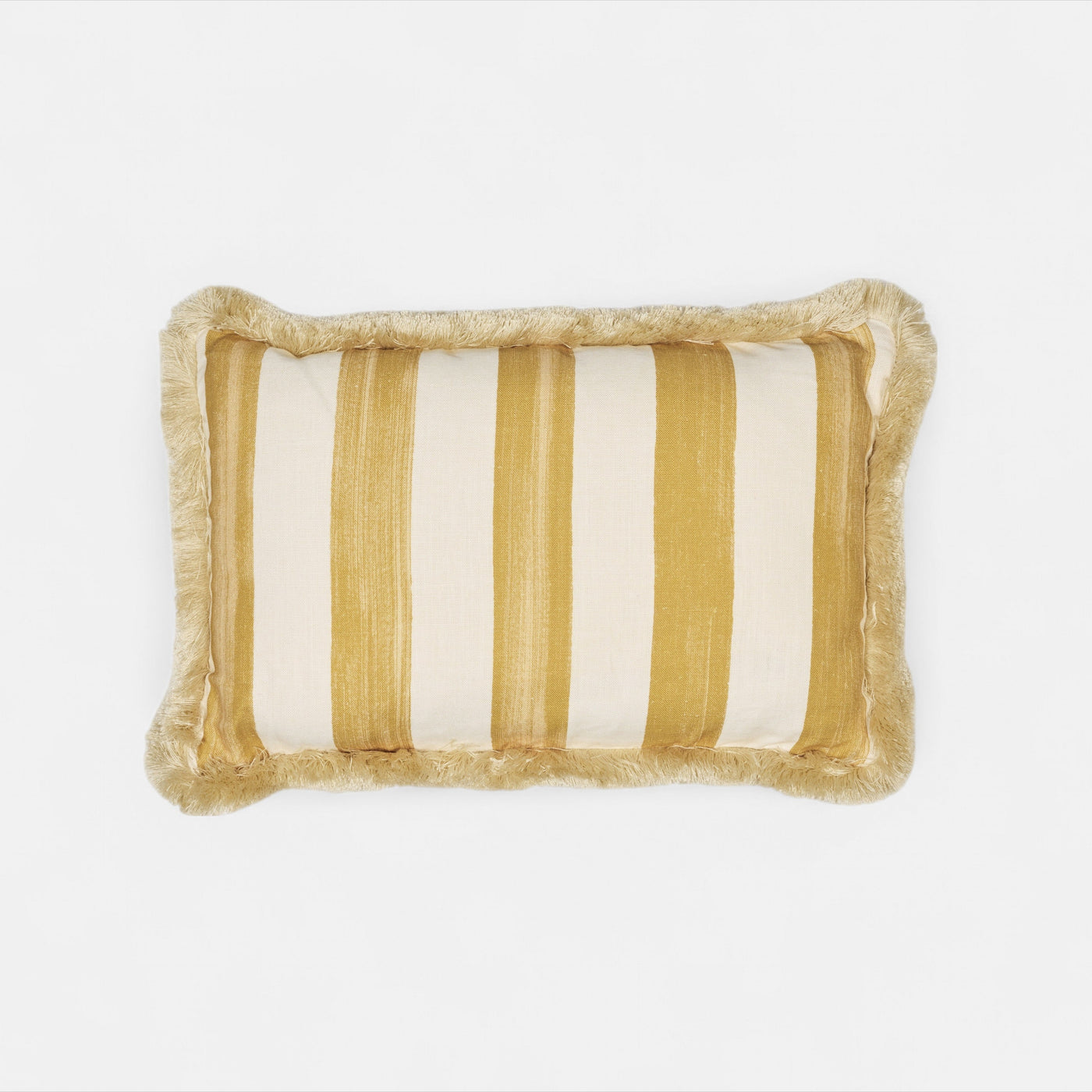 Artist brush wide stripe cushion w/fringe yellow