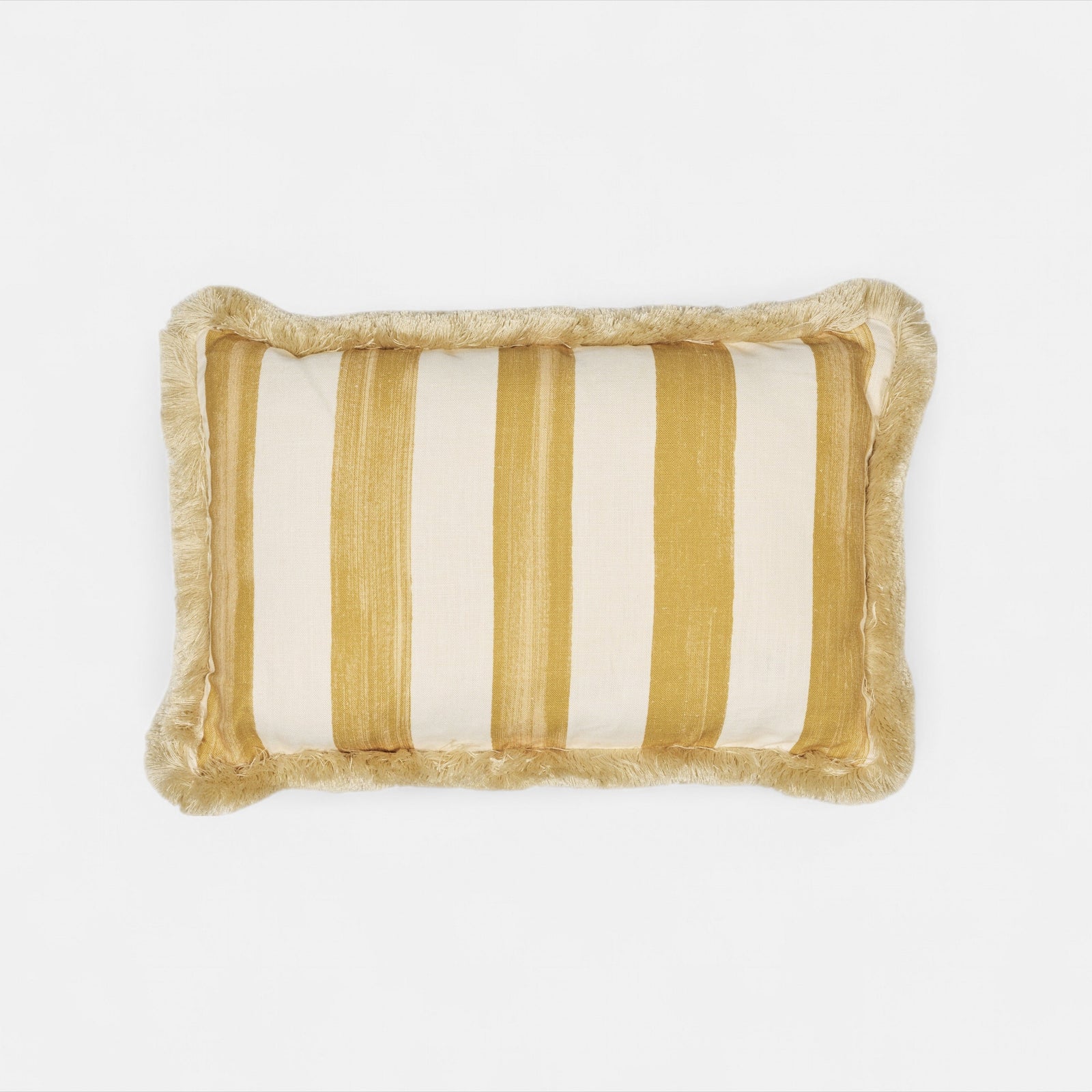 Artist brush wide stripe cushion w/fringe yellow