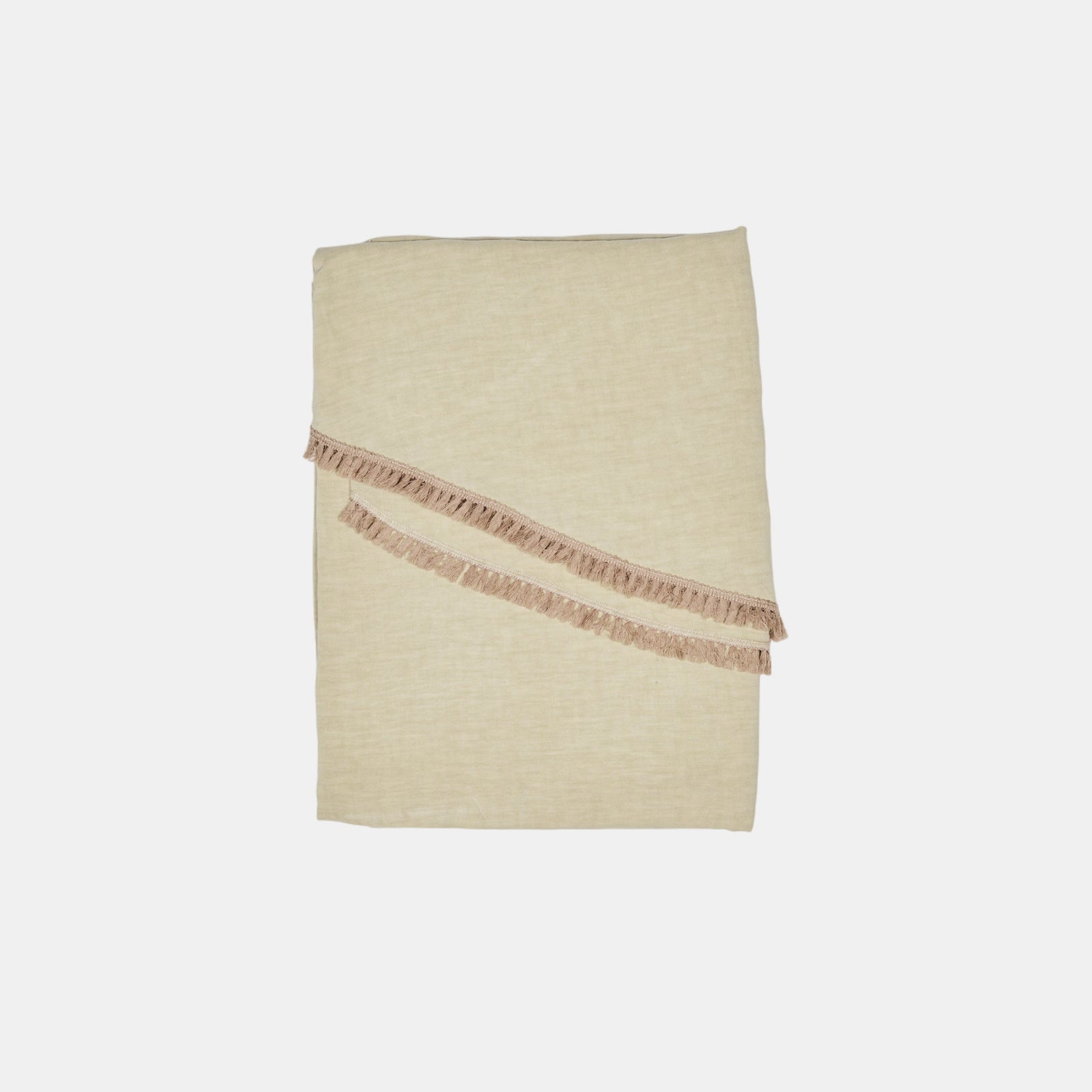 Beige Linen Tablecloth w/ Beige Tassles - Round