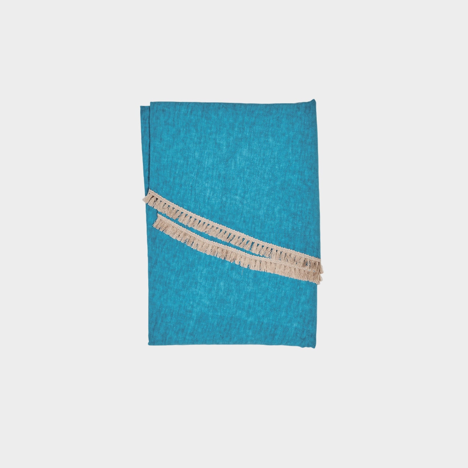 Blue Linen Tablecloth w/ Beige Tassles