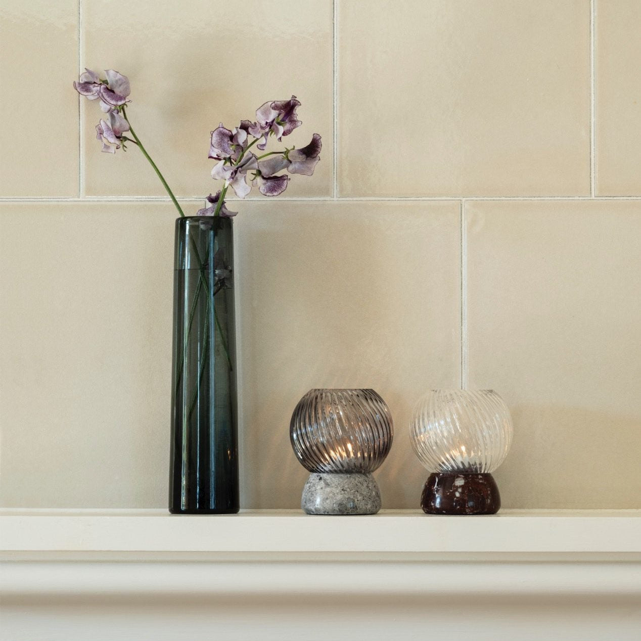 Twist of Marble Candle Holder - Silver