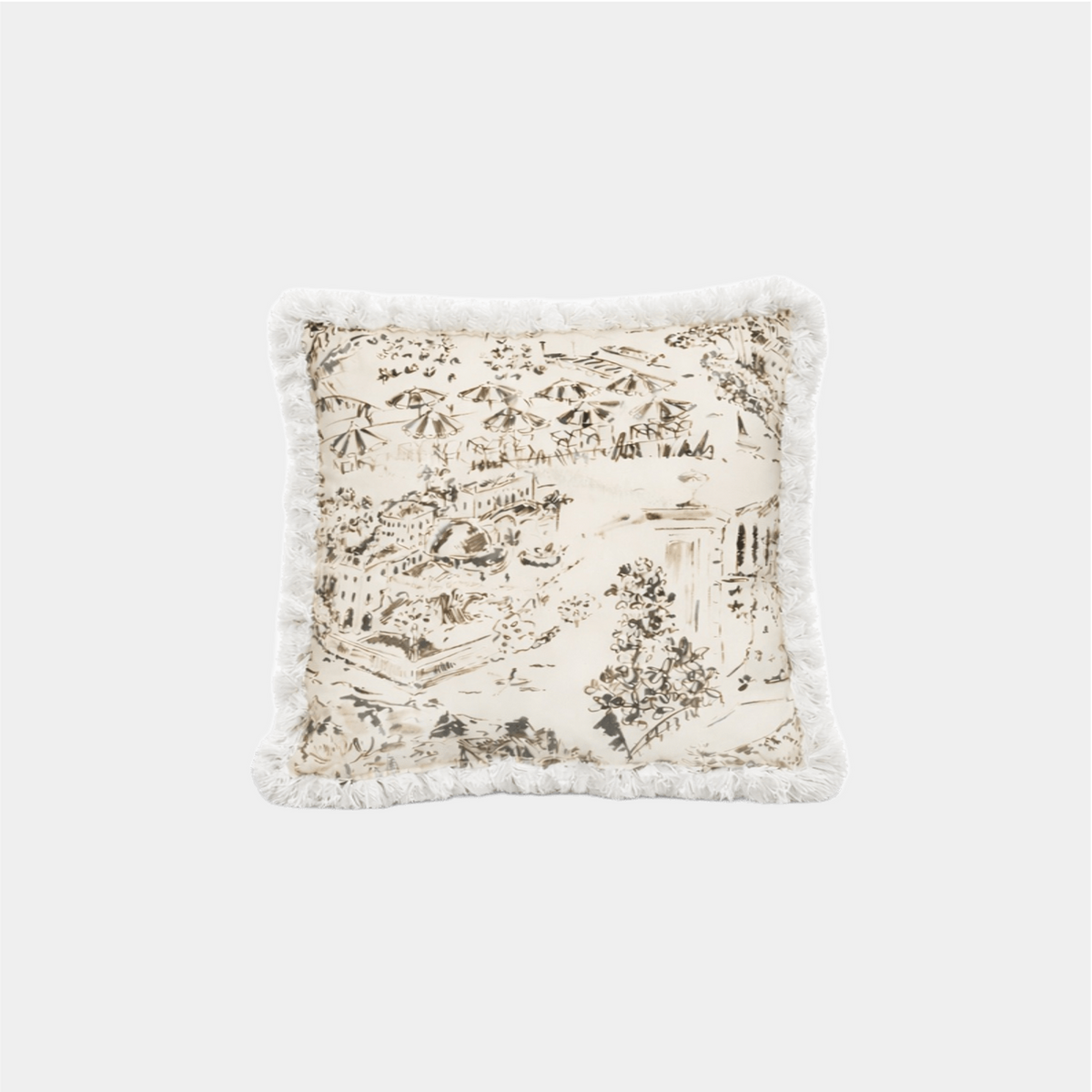 Como Cushion Black - White Fringe