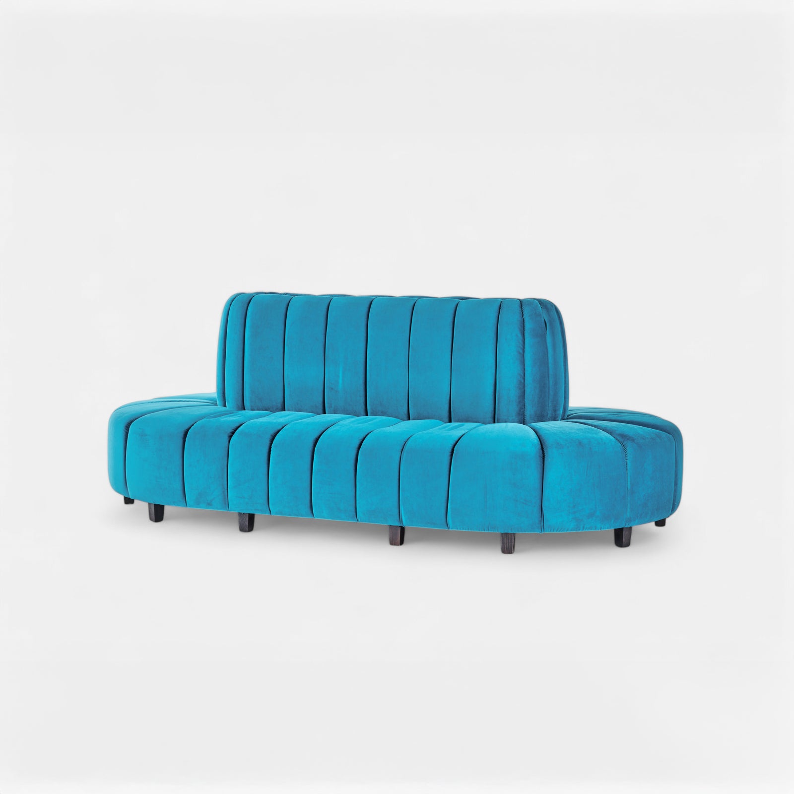 Round Petrol Blue Velvet Sofa