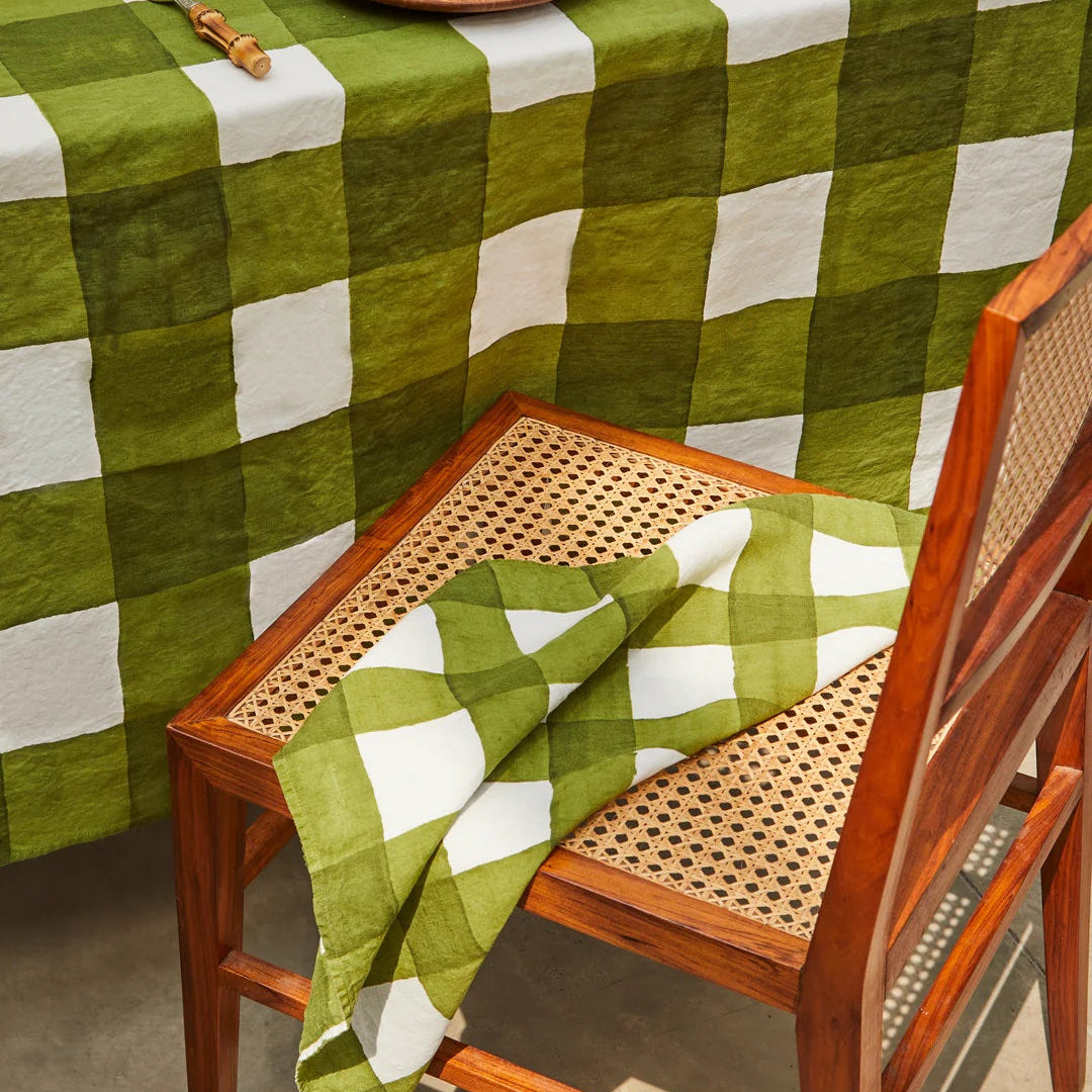 Checkered White/Green Linen Napkin