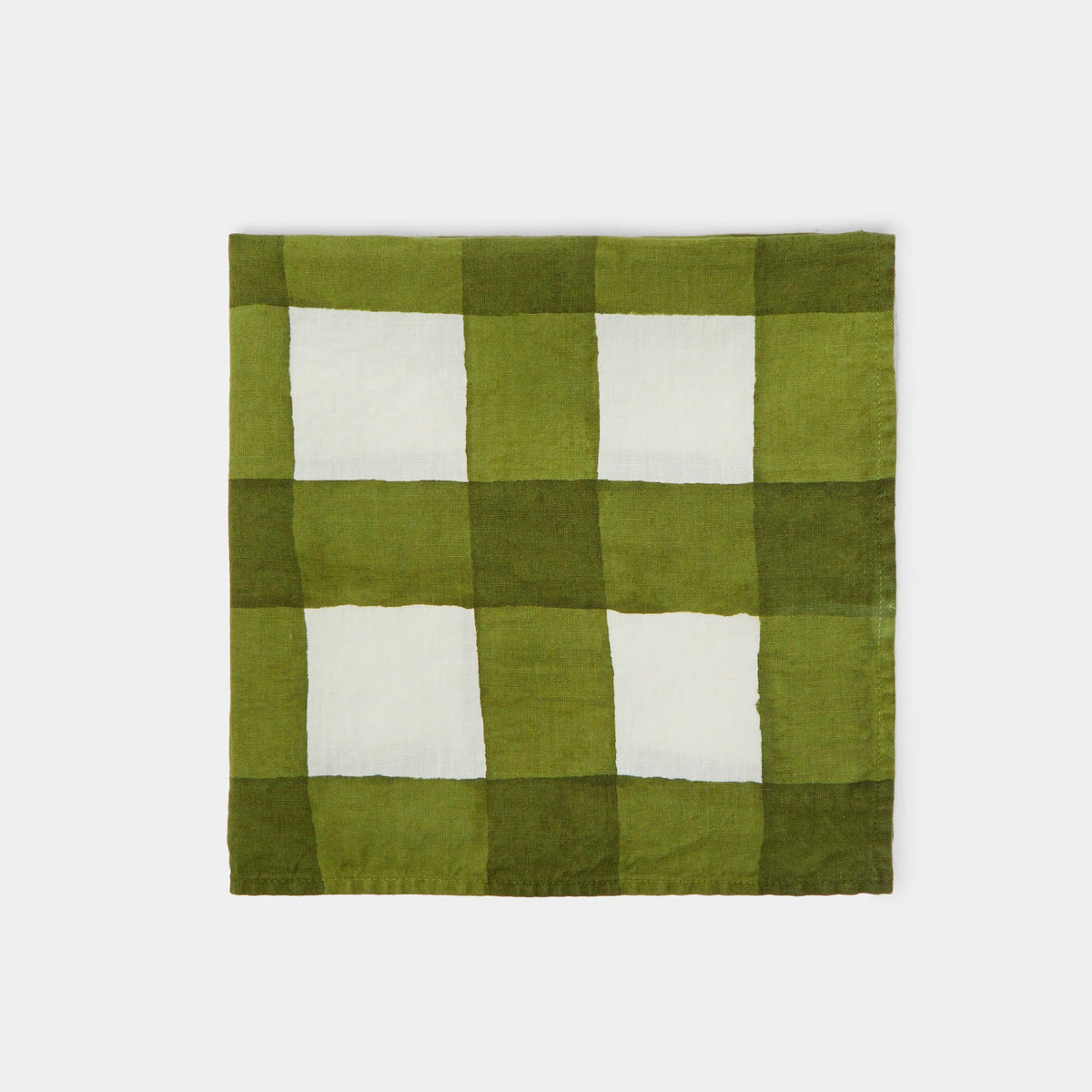 Checkered White/Green Linen Napkin