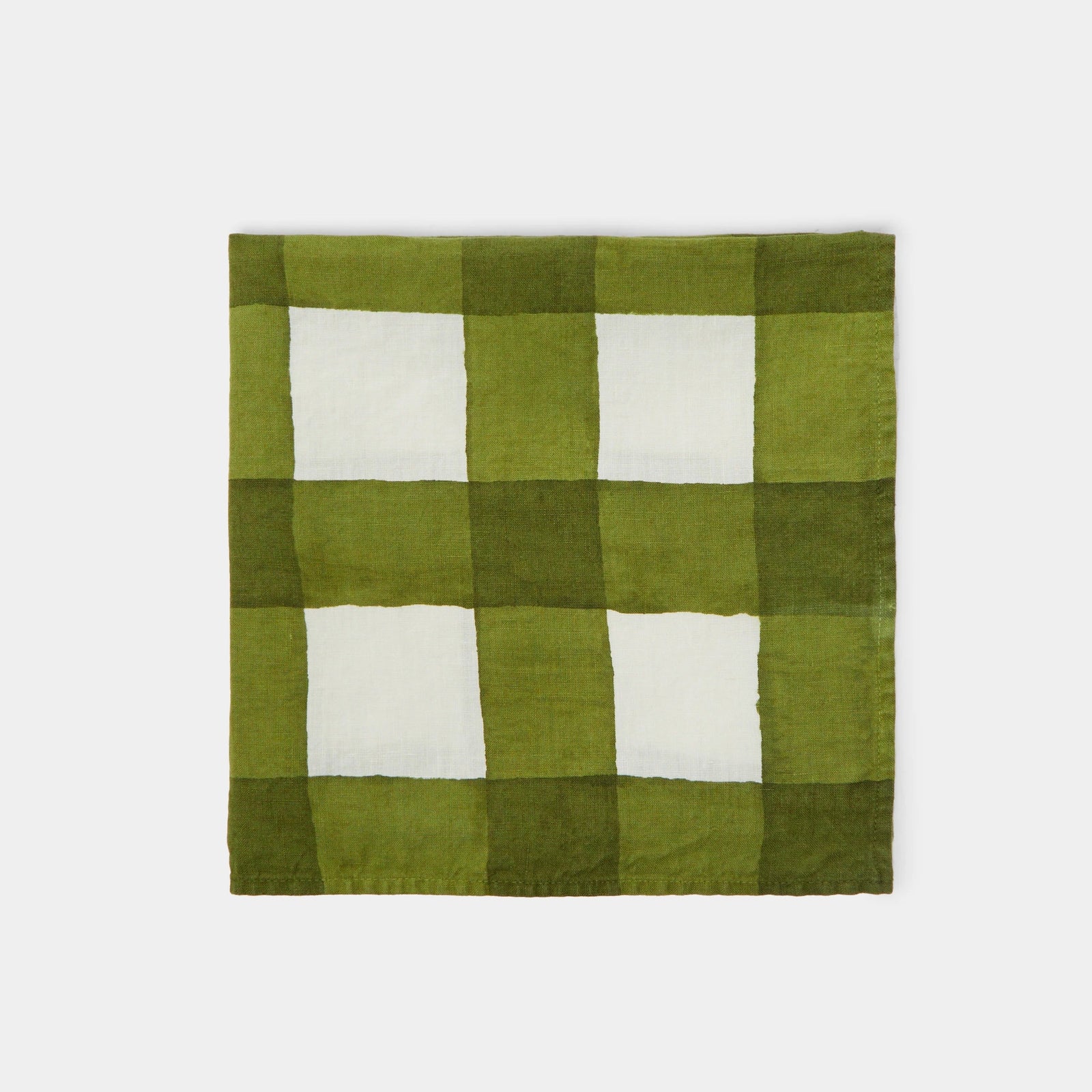 Checkered White/Green Linen Napkin
