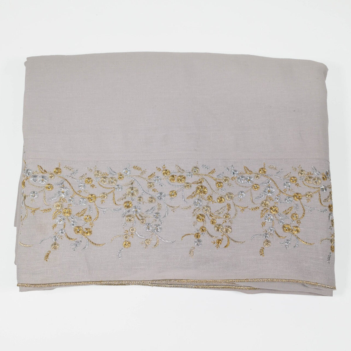 Gray Linen Gold Embroidered Tablecloth