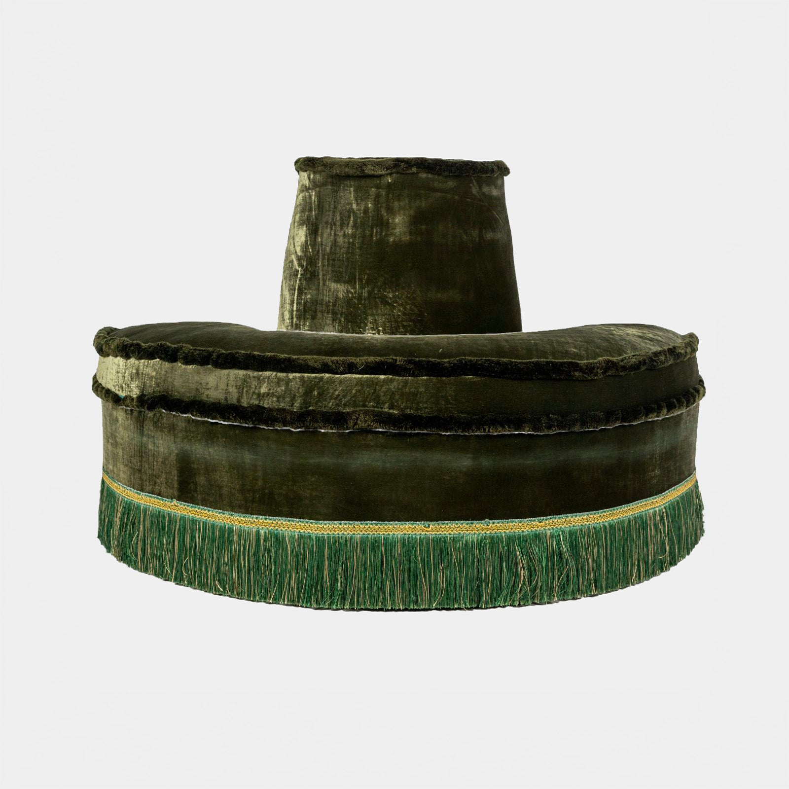 Green Velvet Semicircle Pouf w/ Backrest