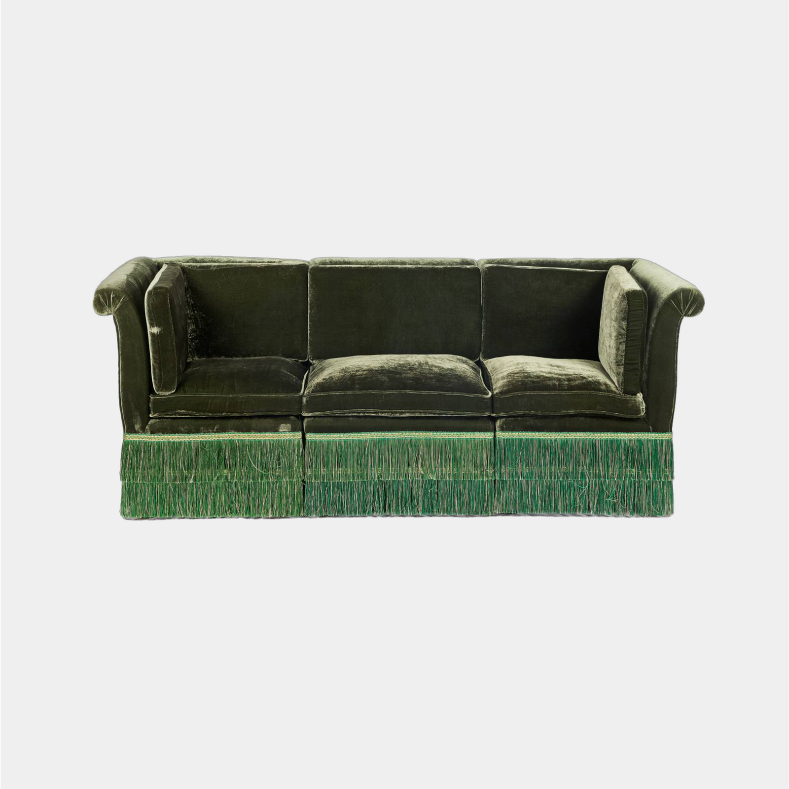 Green Velvet Sofa w/ Tassles