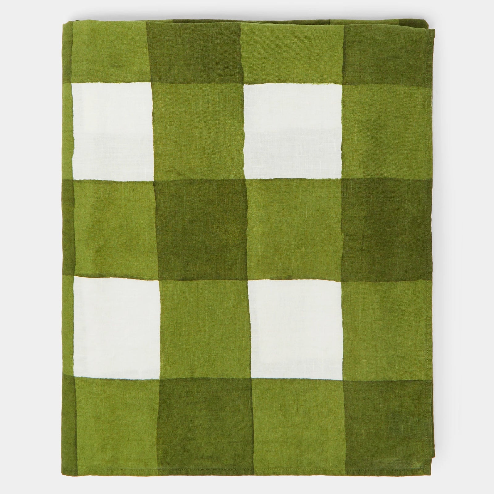 Checkered White/Green Linen Tablecloth - Round