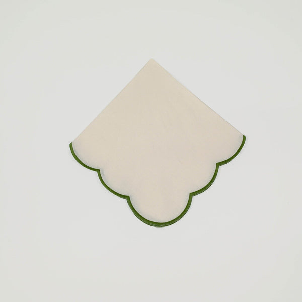 White/Green Scalloped Napkin