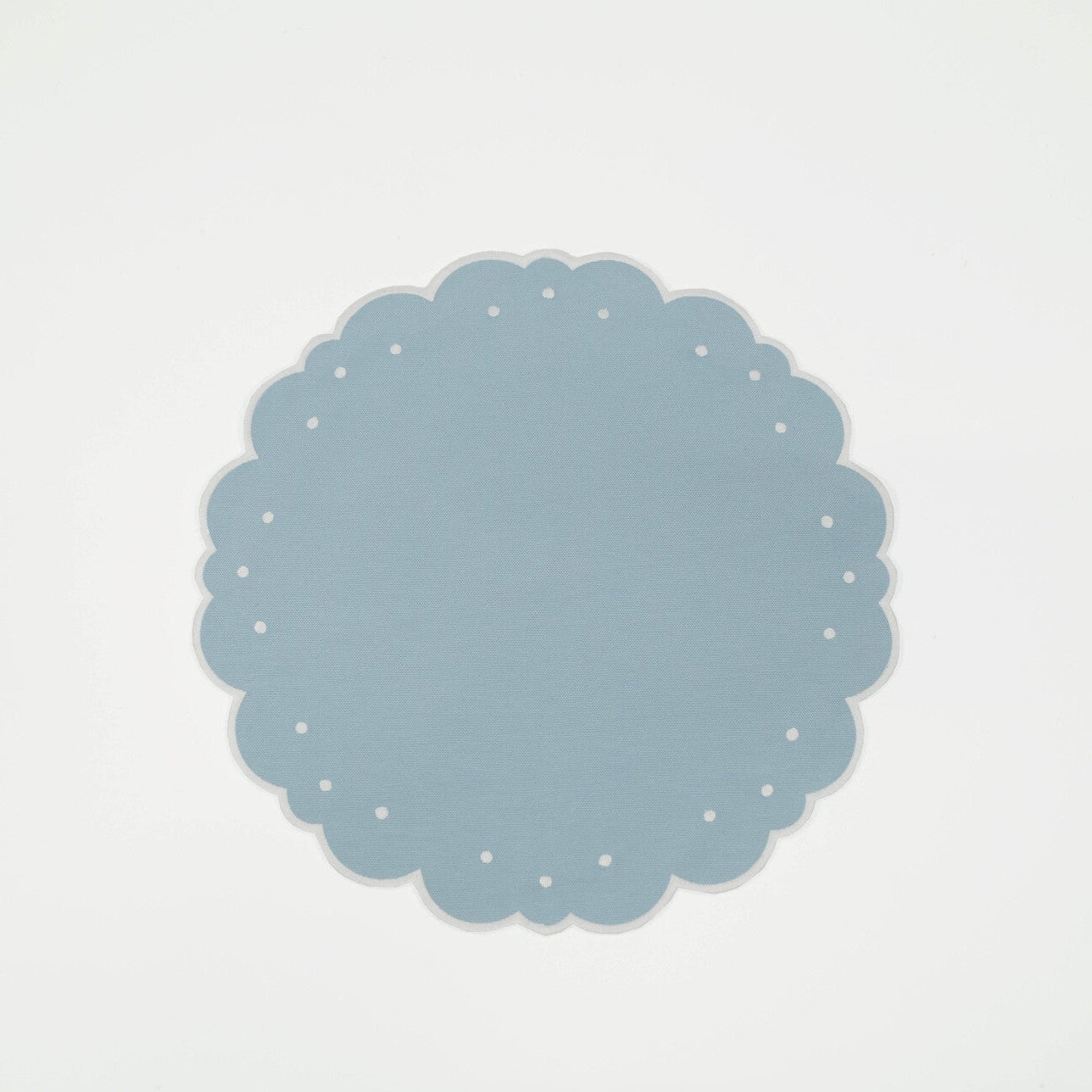 Light Blue Scalloped Placemat - w/ White Dotted Frame