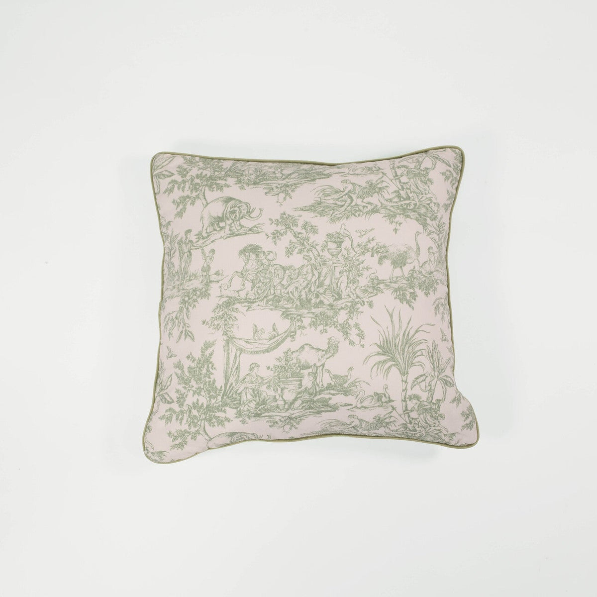 Green Toile Cushion w Rolled Hem