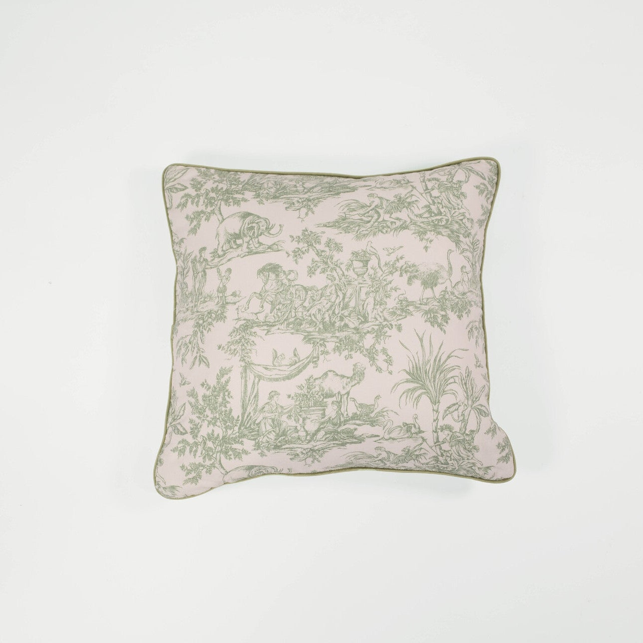 Green Toile Cushion w Rolled Hem
