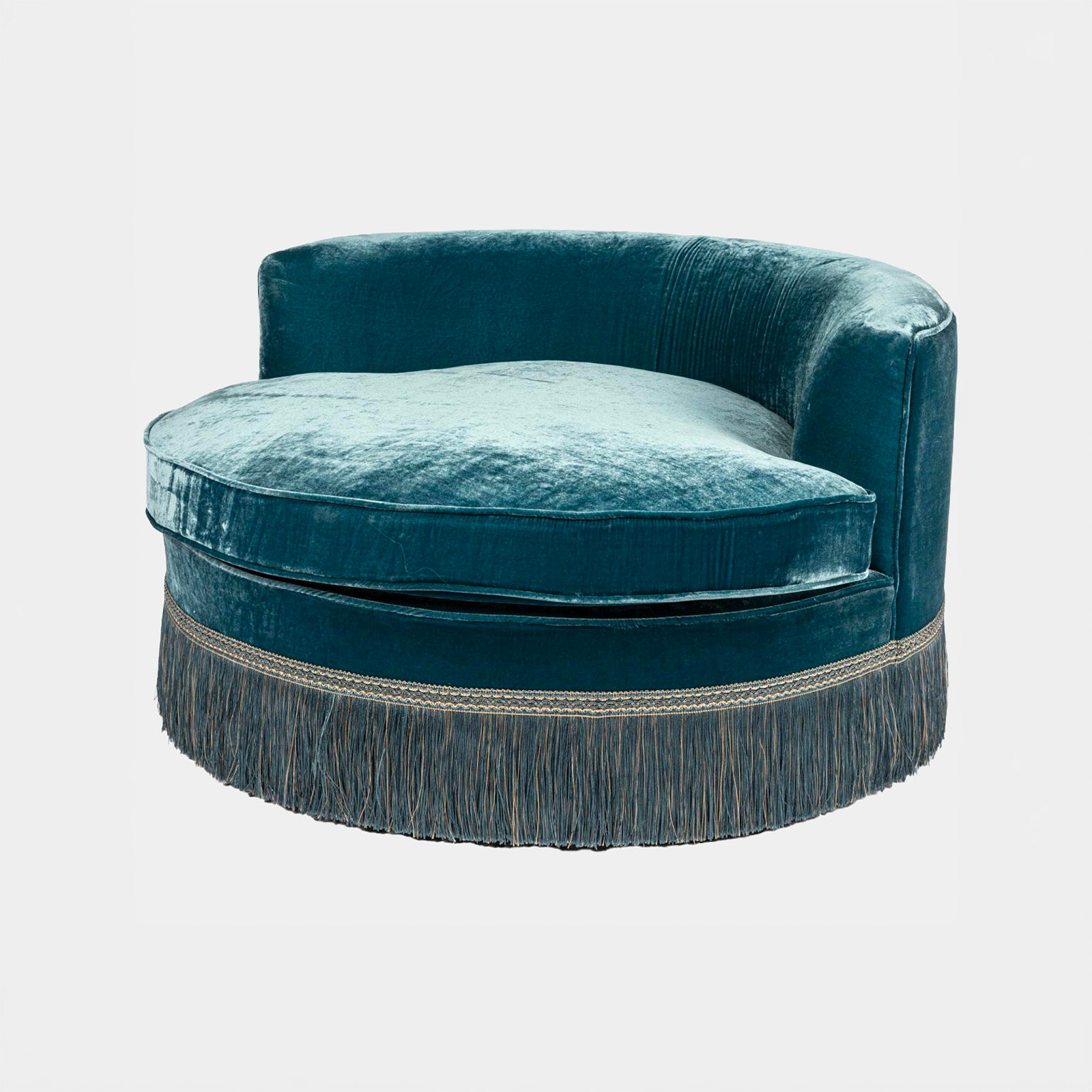 Blue Velvet Pouf w/ Low Backrest
